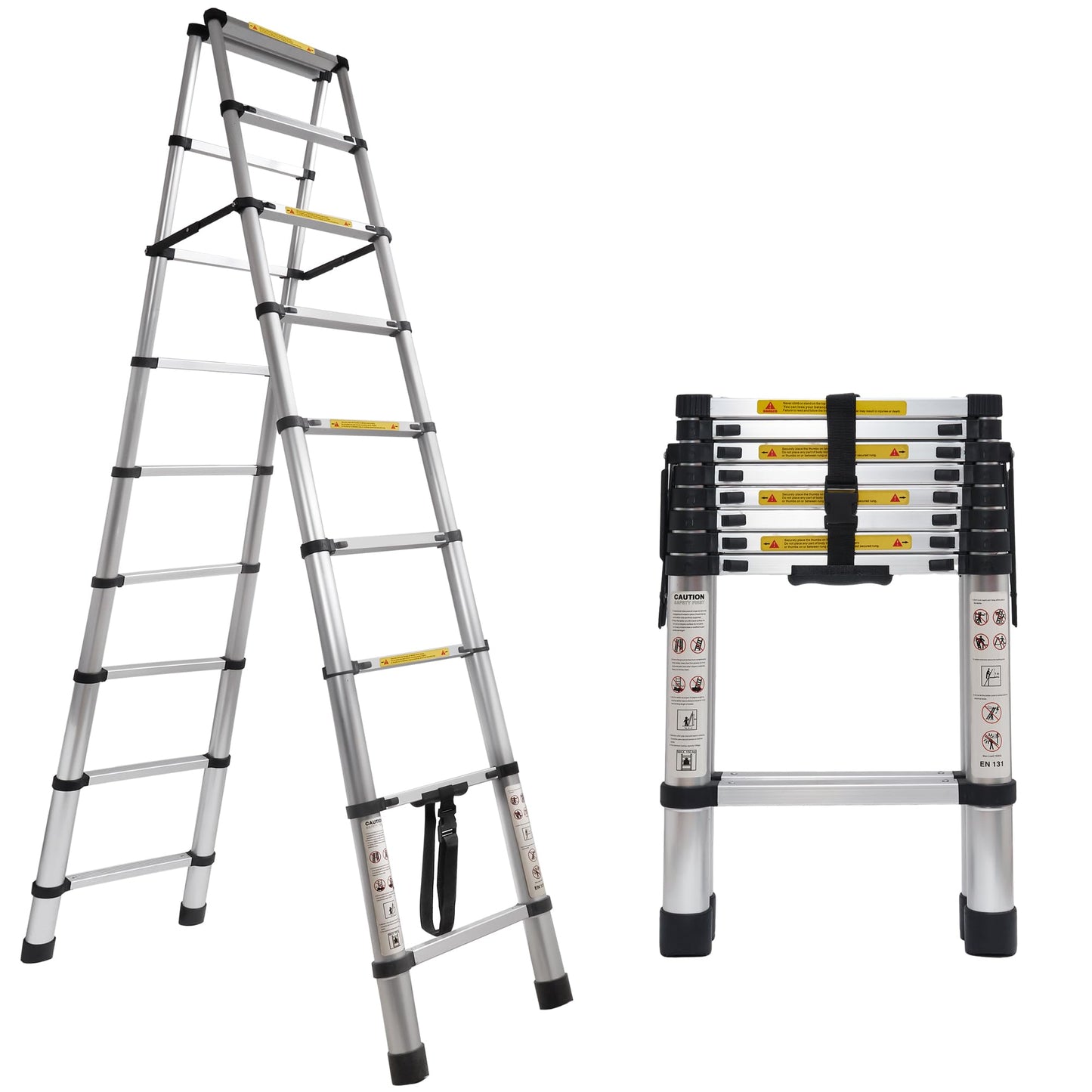 8.53 FT A-Frame Aluminium Telescoping Ladder,9+9 Step Ladder,330LB Load Capacity,Portable Telescopic Folding Extension Ladder Heavy Duty Collapsible (2.6m+2.6m/8.53FT+8.53FT A Frame)