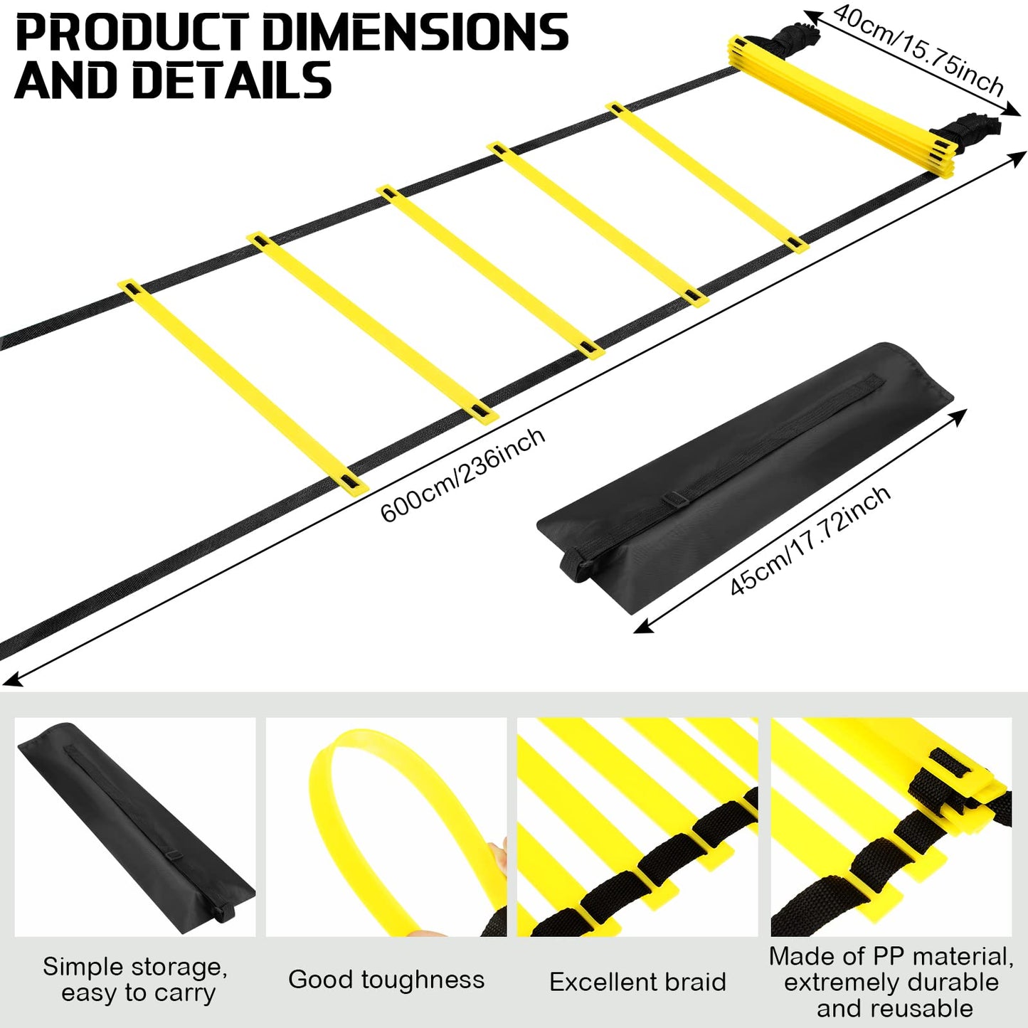 Sosation 2 Pack Agility Ladder 20 Feet Adjustable Rungs Speed Training Exercise Ladders with Carry Bag for Kids and Adults Soccer Football Boxing Footwork Sports Speed Agility Training