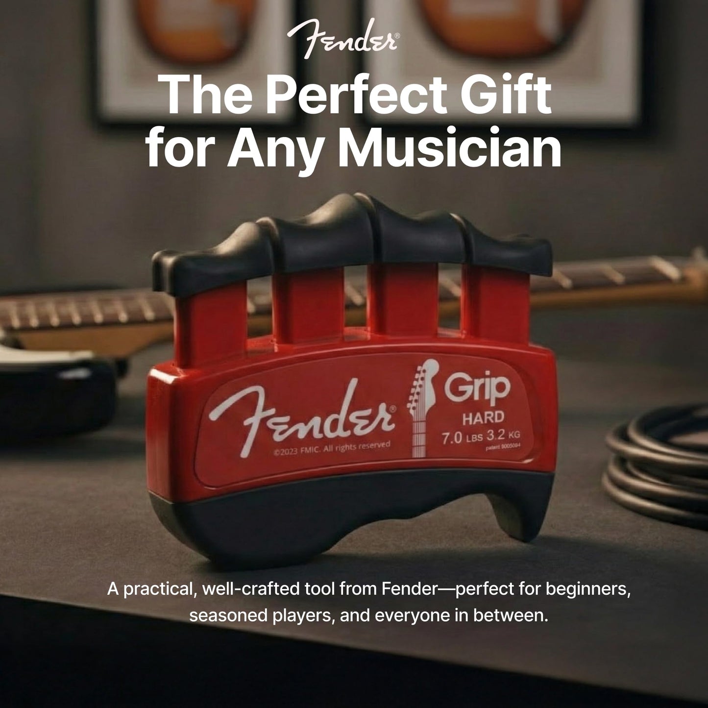 Fender GRIP Hand and Finger Exerciser (Hard - 7lbs / 3.2kg) – Best Ergonomic Finger Strengthener to improve play on all stringed instruments (Guitar, Bass, Violin, etc.)