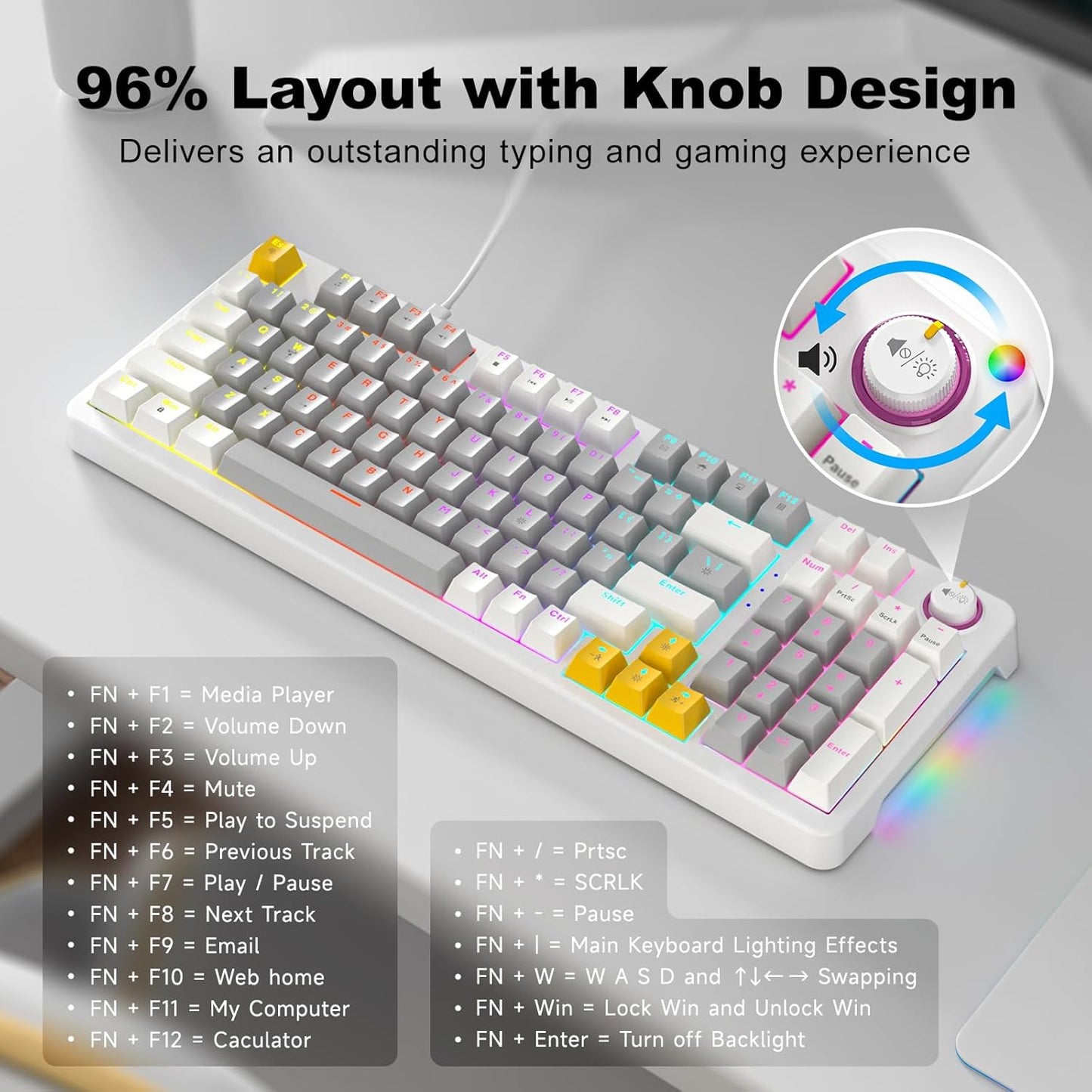 MOFII AK96 Programmable, Mechanical Gaming Keyboard, Full Keys LED Backlit Plug and Play USB A/C Wired Computer Custom