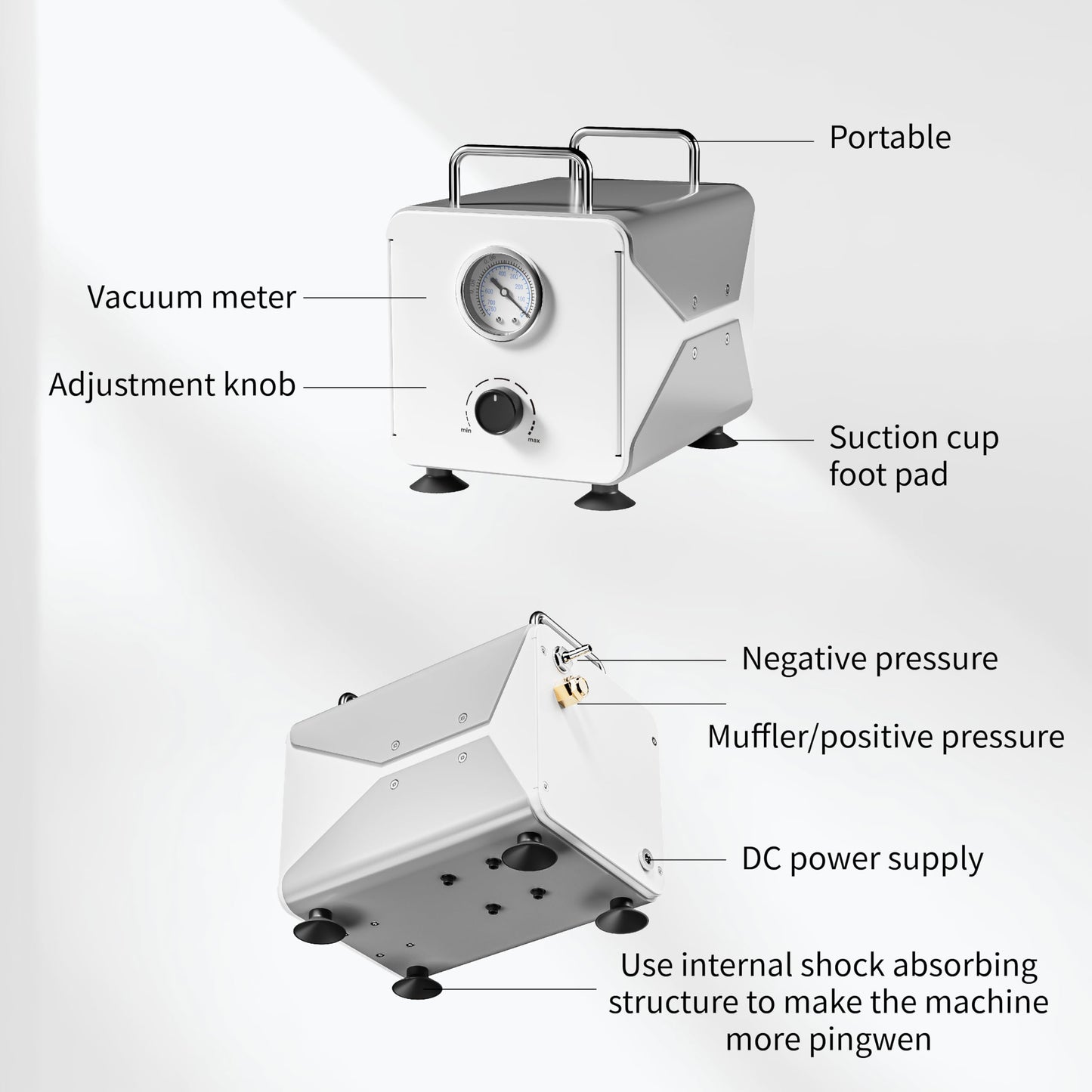 Xiuilab Vacuum Pump Dual-Purpose Diaphragm Pump 48W 30L/min Oil-Free Lab Pump with Dual-Scale Gauge Adjustable Speed Suction & Pressure Low Noise Continuous Duty for Filtration