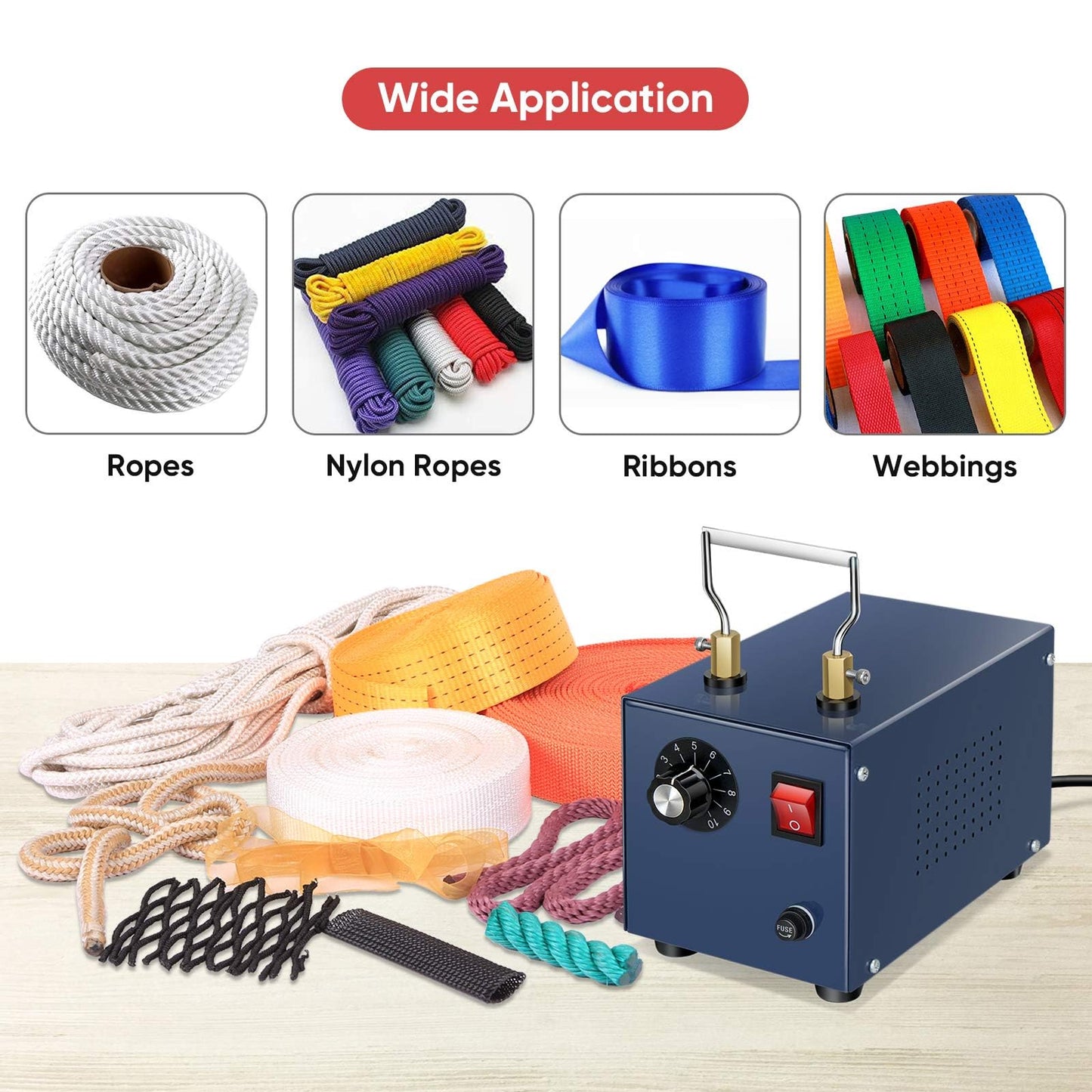 ROMECH 160W Adjustable Electric Rope Cutter, Hot Knife Thermal Blade, Bench Mount Cutting Tool Kit for Braid Fabric Webbing Belting Ribbon (160W, RM-025)