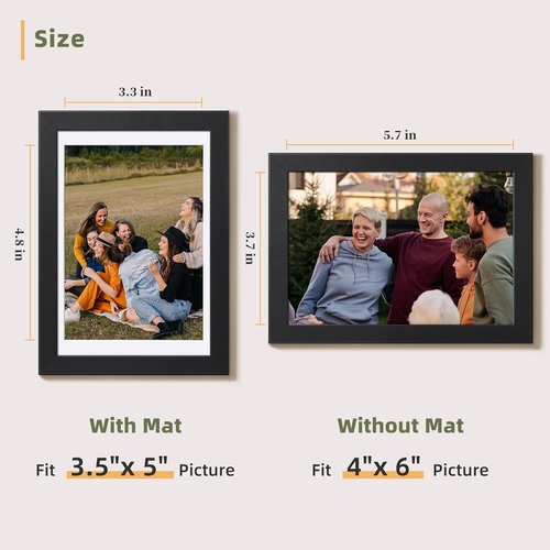 HappyHapi 4x6 Picture Frame Set of 5 - Black Gallery Wall Frames for 3.5x5 or 4x6 Photos