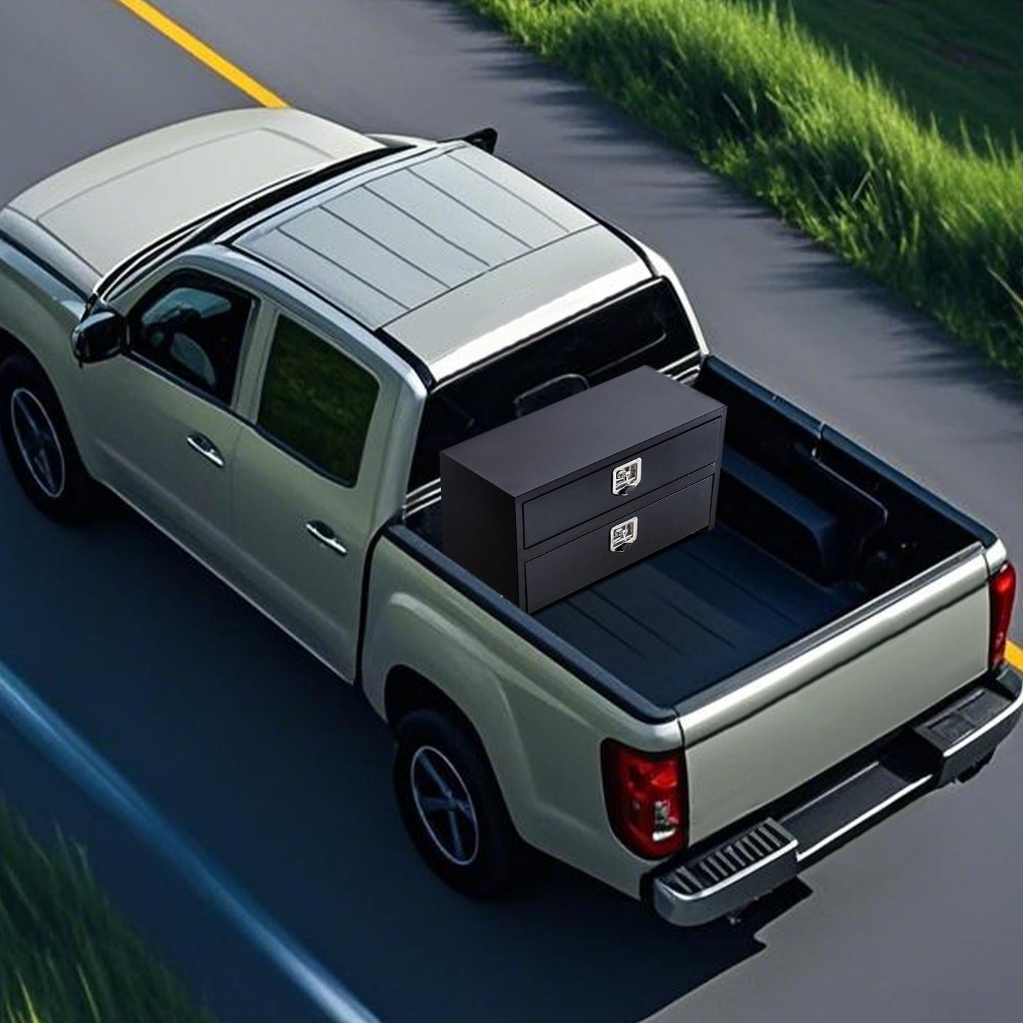 MOVECOM 36 Inch Truck Tool Box,T-Handle Lock Heavy Duty Steel Storage Tool Box, Tool Chest Organizer Lock and Keys, For Pickup, Truck Bed, RV, Trailer, Waterproof Box, Durable 36"x 18"x 20" Black