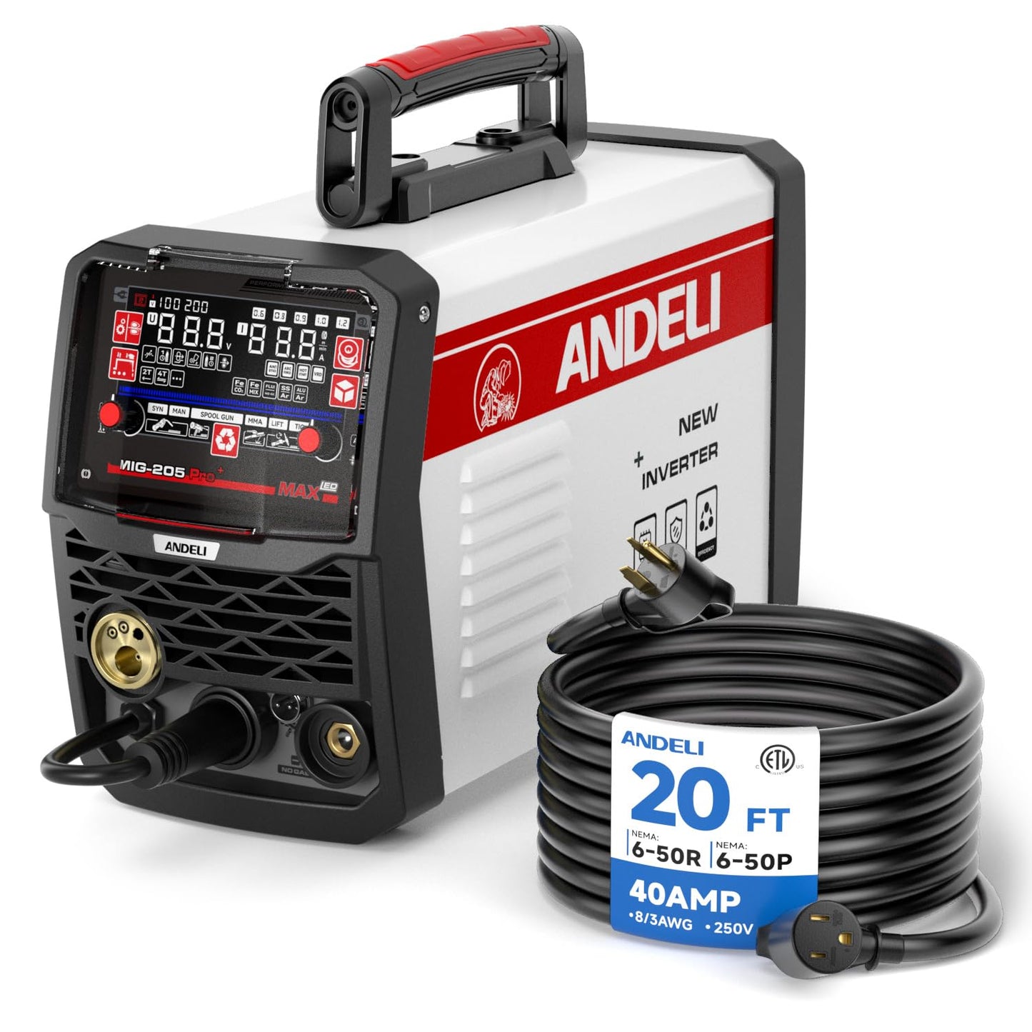 ANDELI 205A MIG Welder & 40Amp 20ft Welder Extension