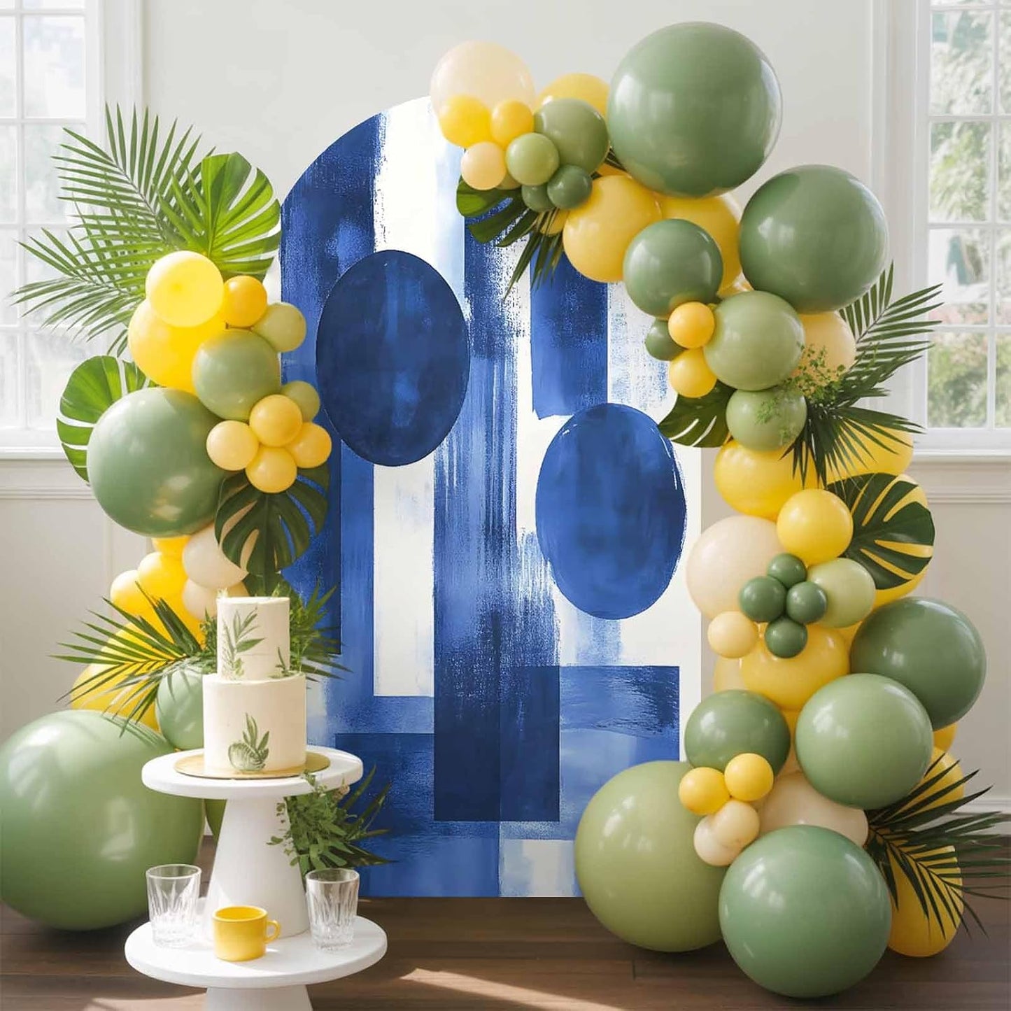 Jnbasdffb 6.6 Geometric Blue Wedding Arch Cover, Stretchy Spandex Arch Backdrop Stand Covers FT, Simple Abstract Modern