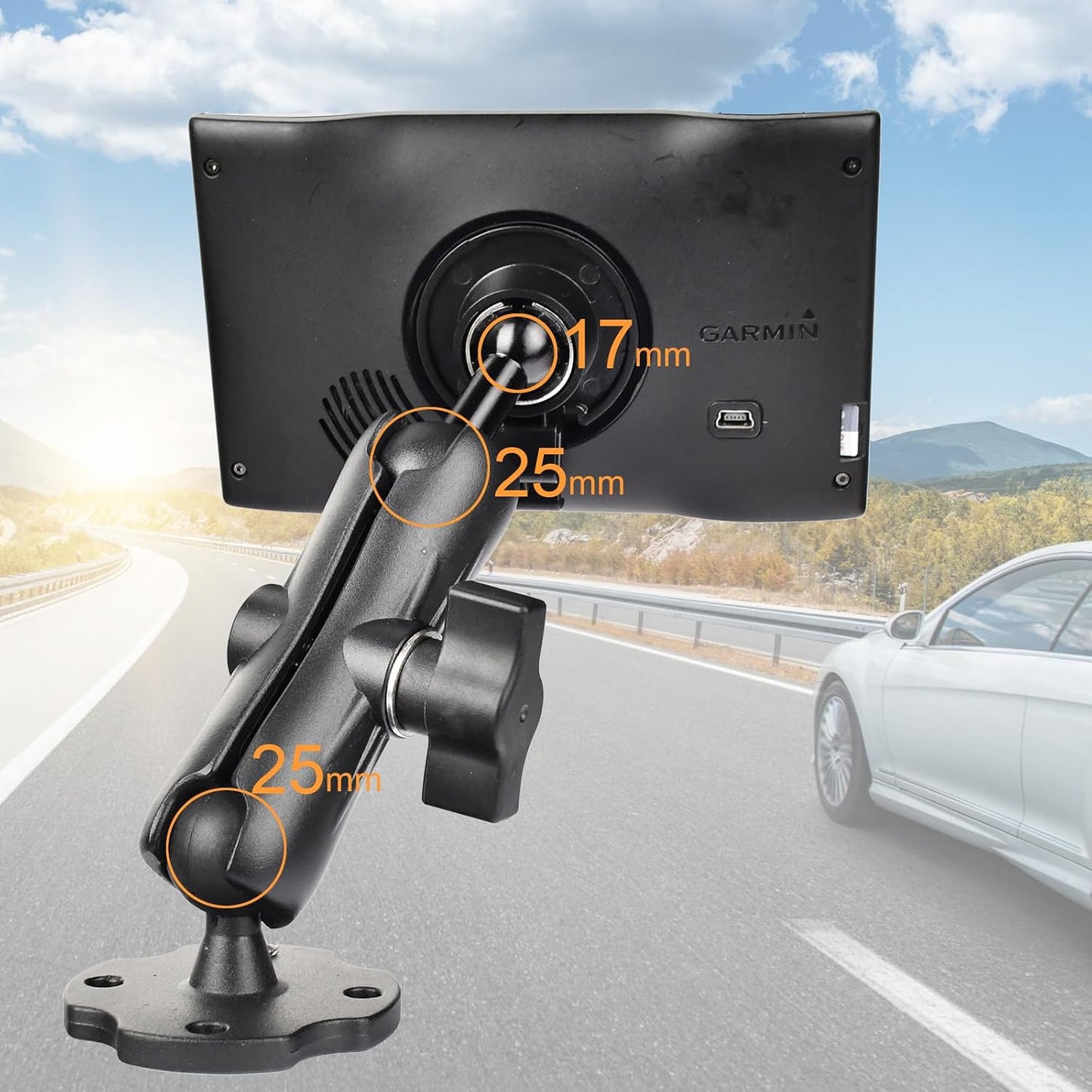 VAUBORTTI [17mm 25mm 1" Aluminum GPS Mount with to Dual Ball Adapter], Fits Garmin GPS & Phone Holder, Replacement