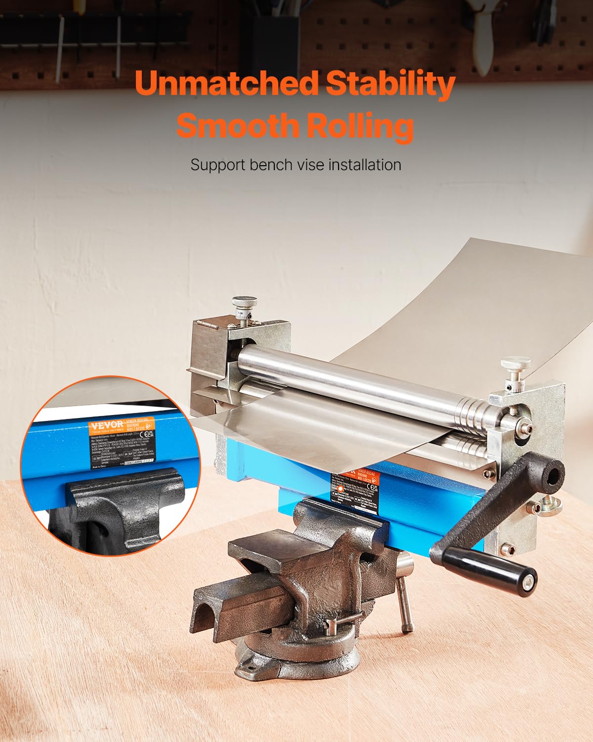VEVOR Slip Roller, 12.6 inches, Sheet Metal Slip Roll Machine, 20 Gauge Capacity, Rolling Bending Machine with Detachable Rollers, 21 HRC, for Aluminum Alloy Sheet Low Carbon Steel Copper Sheet