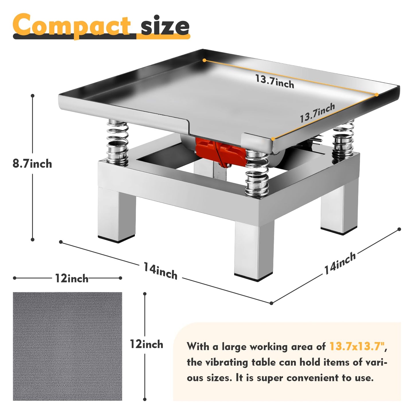 Epidioxi Concrete Vibration Table Vibrating Test Bench Model Plaster Oscillator Stainless Steel Vibrating Table for Concrete, Molds, Resin 110V (13.8x13.8 inches)