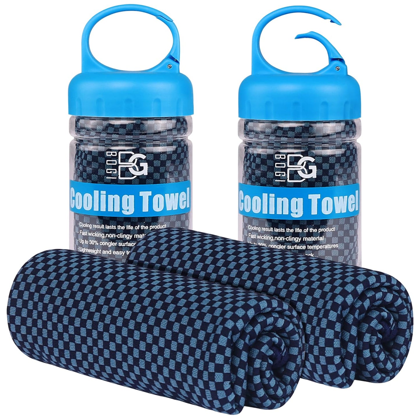 BOGI Cooling Towel 2 Pack, Cooling Towels for Neck and Face, 40"x12" Ice Towel for Instant Cooling Soft Breathable Chilly Towel for Yoga Golf Gym Camping Running Workout & More Activities (NBlue2)