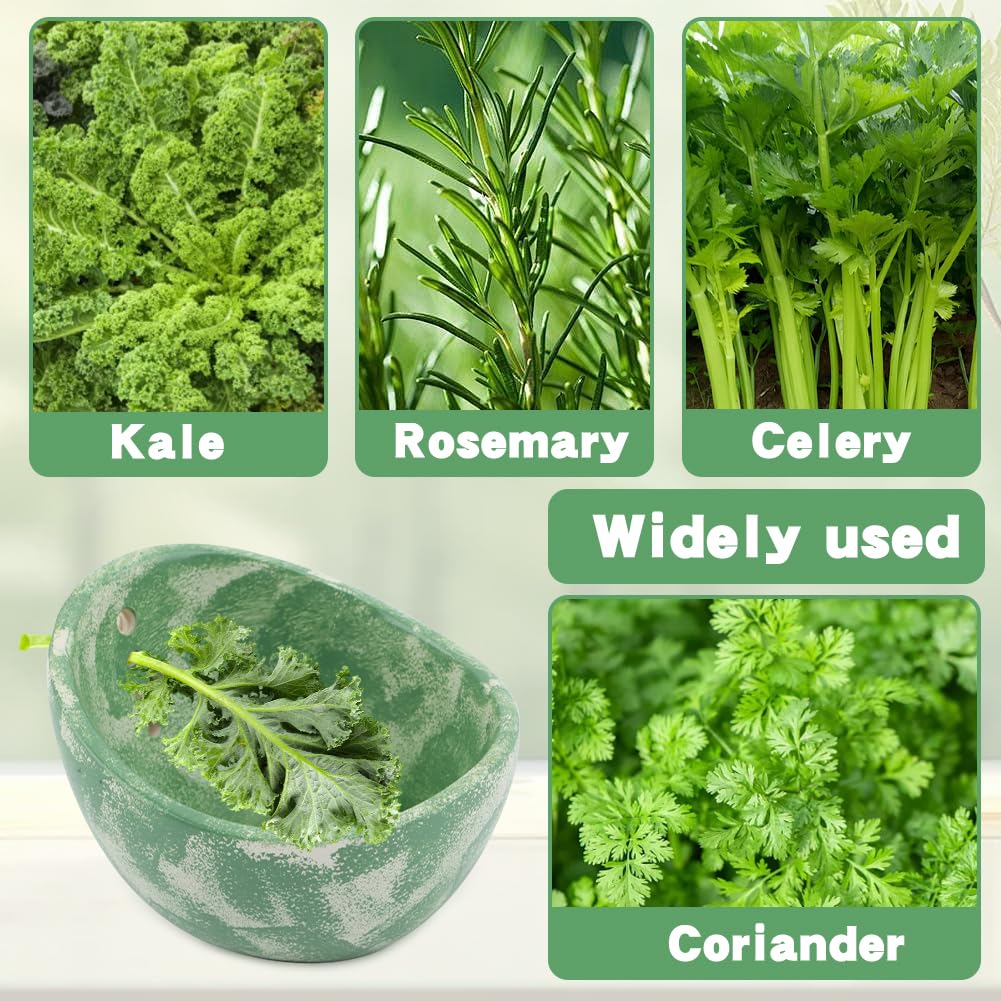 Pottery Herb Stripper Bowl, Handmade Herb Stripper Ceramic Bowl with 4-Slot Different Hole Sizes for Kale, Herbs & Broccoli, Efficient Peeling Off the Leafy Assembly(Green)