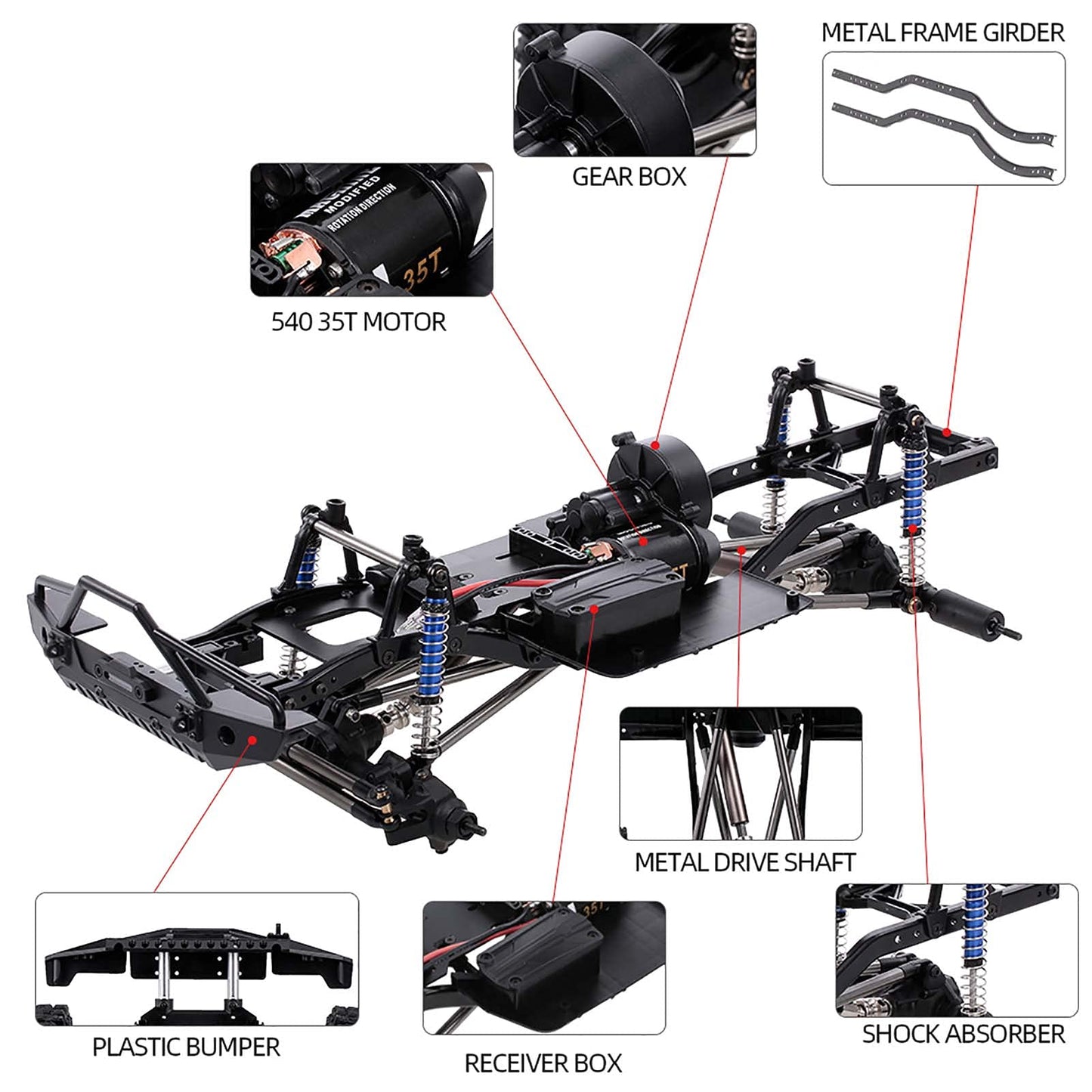 SHUAIGUO 313mm Wheelbase Chassis Frame for 1/10 AXIAL SCX10 II 90046 90047 RC Crawler Climbing Car DIY