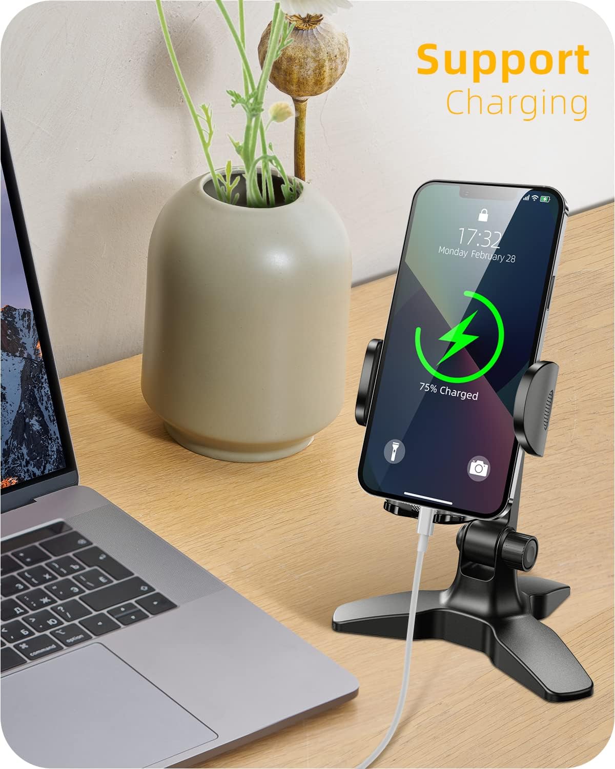 APPS2Car 4.7-6.8" Heavy Duty Phone Stand - Adjustable Desktop Holder for Video Calls, Compatible with Smartphones