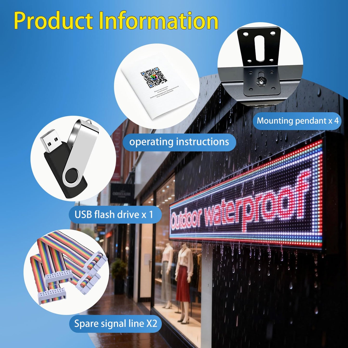 JINBLIZZARD P10 Programmable Scrolling Custom Outdoor Led Sign For Business Digital Advertising Display Screen Matrix Panel WiFi Control Electronic Message Board Store Neon Marquee 77"×14"
