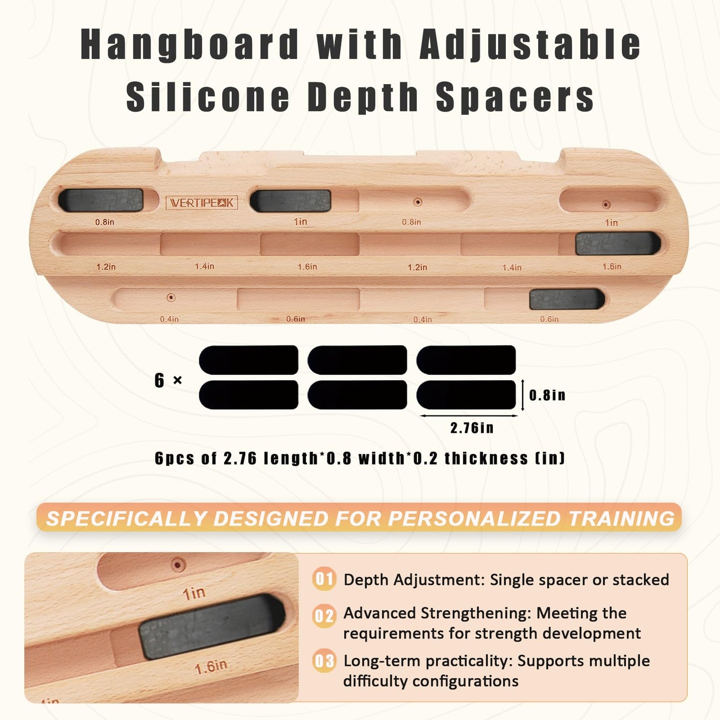 VERTIPEAK Wooden Climbing Hangboard, Training Hang Board, Rock Climbing Fingerboard with Incremental Depth Pockets for Finger & Forearm Strength, Grip Training and Pull-ups for Climbers Gift