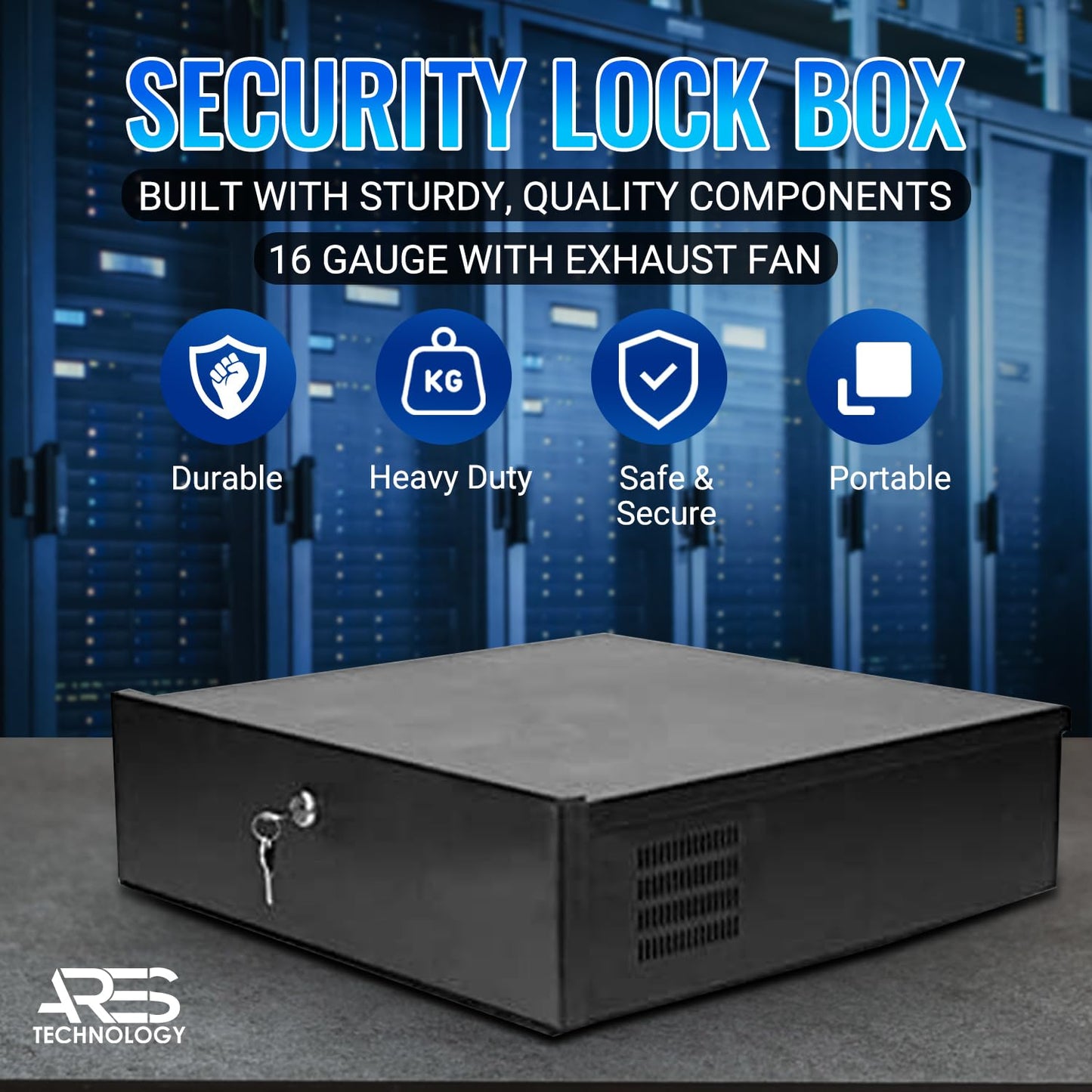 ARES VISION White DVR Lock Box 18" x 18" x 5" – Heavy Duty 16 Gauge Steel Security Enclosure with Fan, Lock & Key, Cable Knockouts – Secure NVR, Router, AV Equipment for Home & Commercial Use