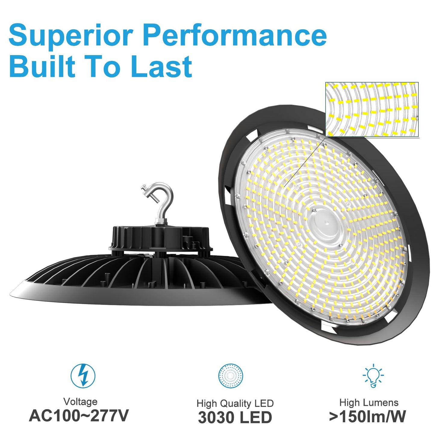 Lightdot 6Pack LED High Bay Light 300W（340x1W） 45000lm (Eqv.1200W MH/HPS) AC100-277V 5000K UFO LED High Bay Shop Light, Commercial Bay Lighting for 30-50FT Height Warehouse, Garage & Barn,Plug & Play