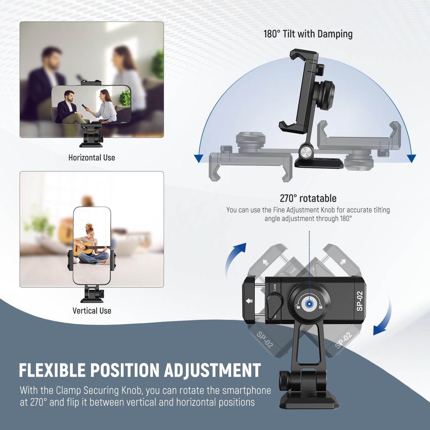 NEEWER Metal Phone Tripod Mount Adapter with Arca QR Base, Cold Shoe, 360° Swivel 180° Tilt, Phone Holder Compatible with iPhone 17 Pro Max 16 15 Samsung Galaxy S25 Ultra S24