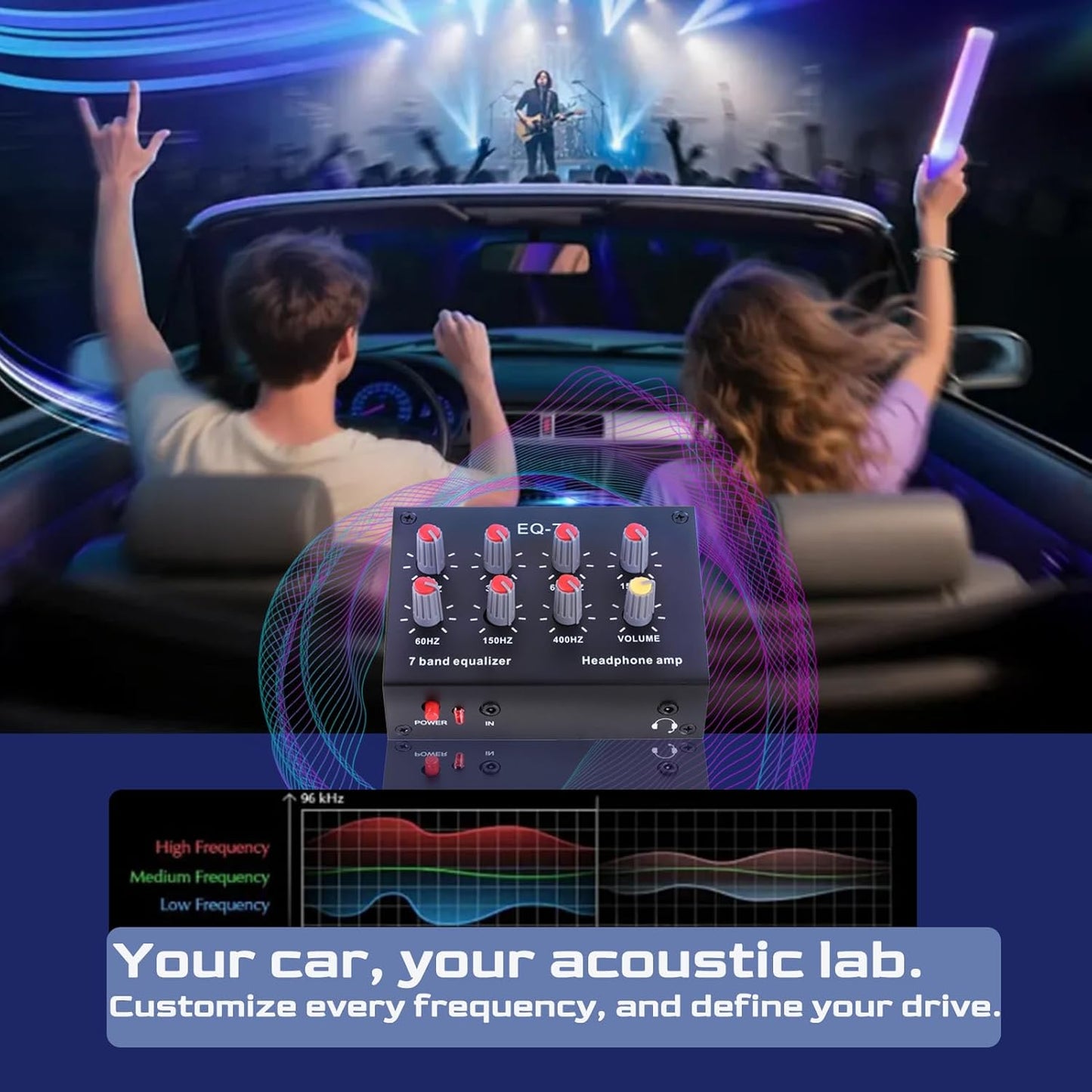 EQ-7 Headset 7 3.5mm 12dB Audio Signal Amplifier, Band Car Audio Equalizer, Dual Channel Sound Equalizer