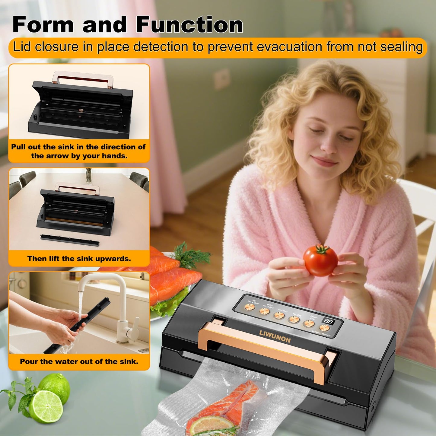 Powerful Suction Vacuum Sealer Machine,Commercial Fully Automatic Food Vacuum Sealer with Double Heat Seal,Dry & Moist Modes,Built-in Cutter,Bags Storage,Easy-Lock Handle,Include 2 Bag Rolls (Black)