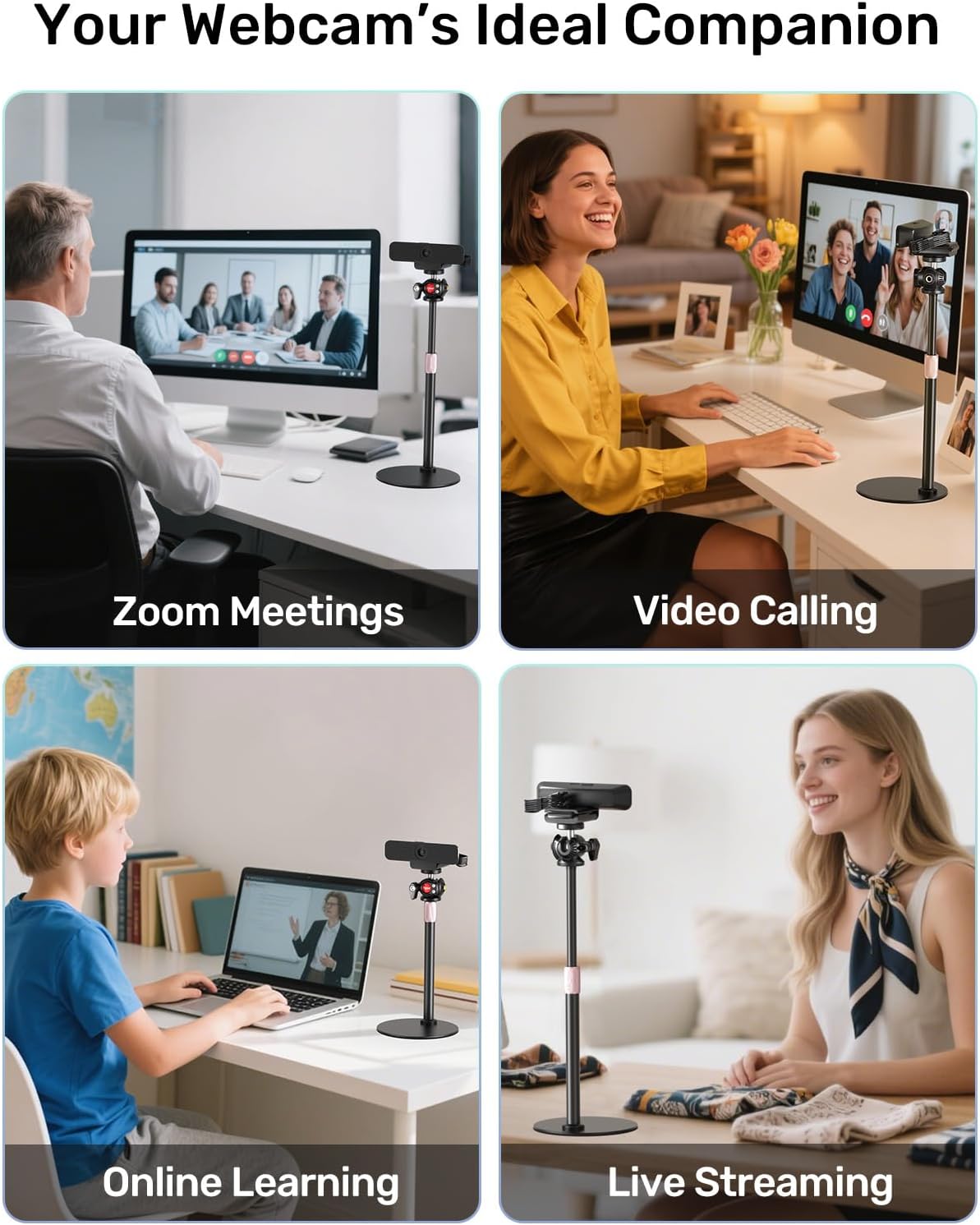 Etour 360 C922 C930e C920 C615 C960 4K N60, 1/4" Webcam Tripod Stand for Desk, Newly Upgraded Small Base & Ballhead