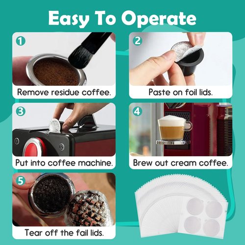 200 Pcs Espresso Coffee Capsules Foil Seals - 37mm Aluminum Espresso Lids Foil Seals Stickers Compatible with Nespresso Original Line Machines, Reusable Capsule Seals for Refillable Coffee Pods