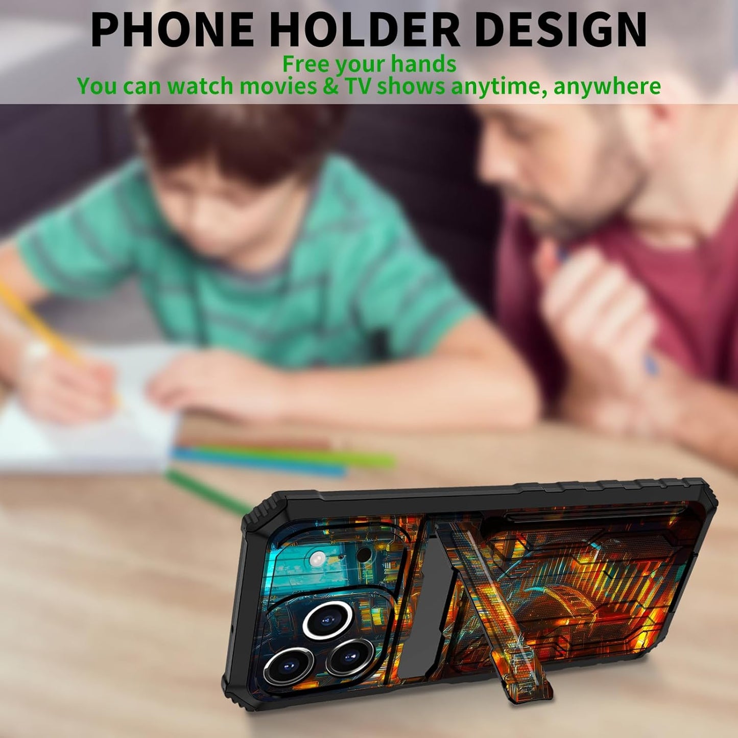 CGFGHHUY 17 17 6.3 inch 2025 for iPhone Pro Case Wallet Cover with Credit Card Holder & Kickstand Dual Layer Hard PC