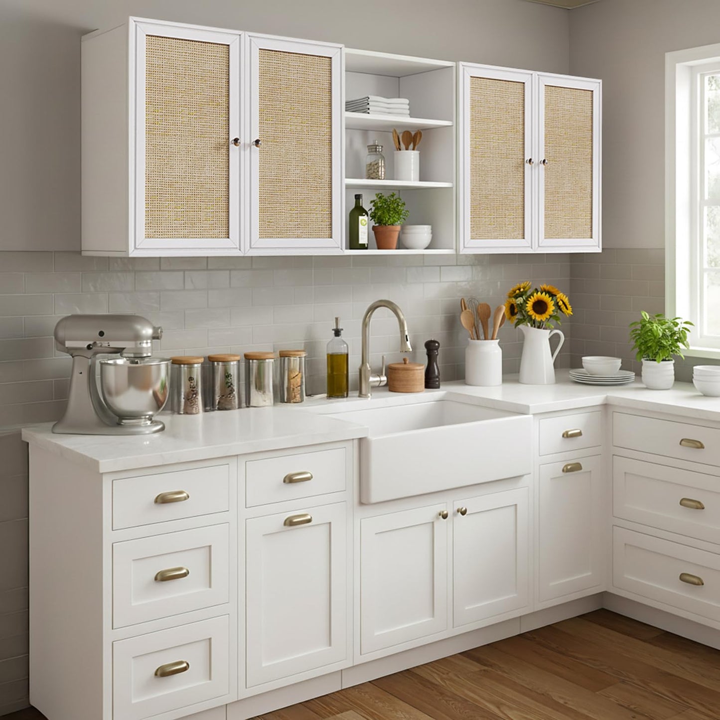 Furnaza Kitchen Wall Cabinets,Rattan Wall Mounted Laundry Cabinets with Adjustable Shelf, Floating Hanging Storage Cabinet for Laundry Room, Bathroom, Kitchen,63" W x 11.8" D x 21.6" H