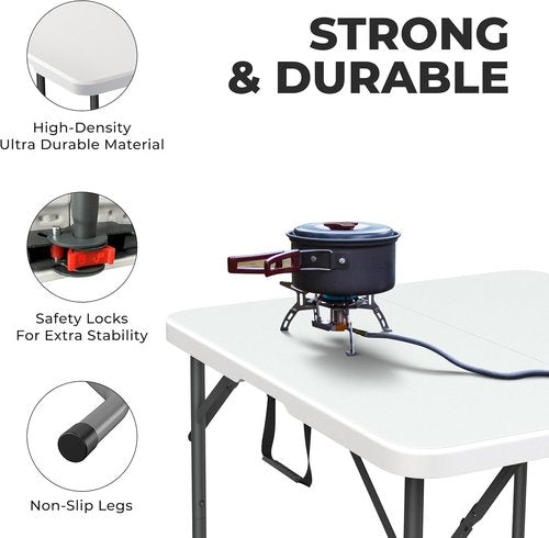 Modern Space 34" Square Foldable Table - Heavy Duty Portable Design with Built-In Handle | Ideal for Events, Dining, and Camping