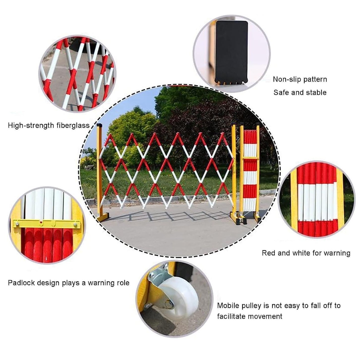 Barricade Retractable Traffic Barricade Industrial Expandable Metal Barricade with Caster for Road Garage Construction(3m)