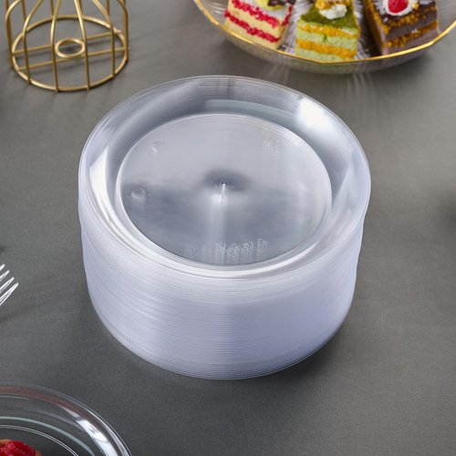 FOCUSLINE 100 Count Clear Plastic Plates 7 Inch, Disposable Salad Dessert Plates - Premium Clear Hard Plastic for Weddings, Parties and Events