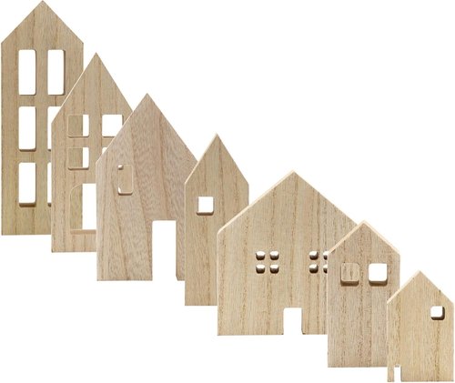 AuldHome Design Wood House Silhouettes - Set of 7 Holiday Decor Cutouts for Christmas
