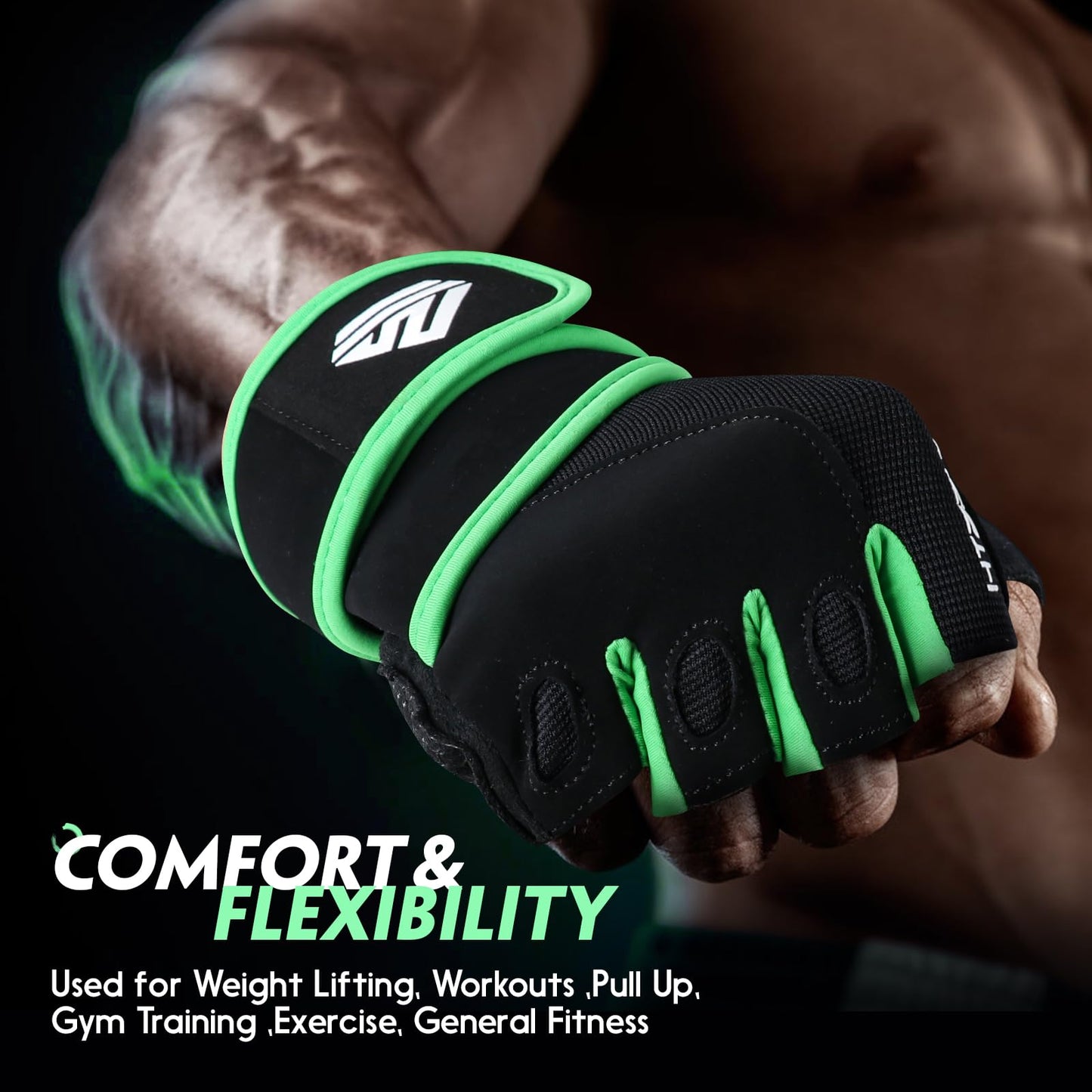 HTZPLOO Workout Gloves Gym Gloves Weight Lifting Gloves for Men with Full Palm Pad,Strong Wrist Wraps Support,Enhanced Grip,for Fitness,Training,Weightlifting,Exercise (Green,Small)