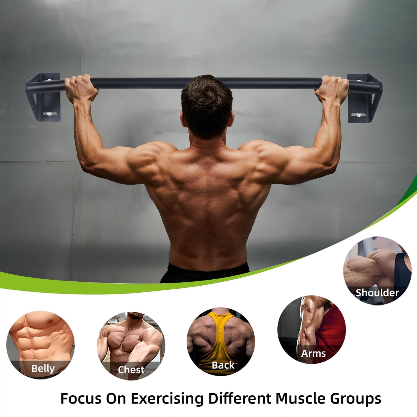 Purife Wall Mounted Heavy Duty Pull Up Bar Doorway With Assist Band, Strength Training Pullups Bar for Doorframe, Thick Metal Sturdy Wall Hanging Bar, Wood Beam or Joist Mount Chin Up Bars 500 lbs