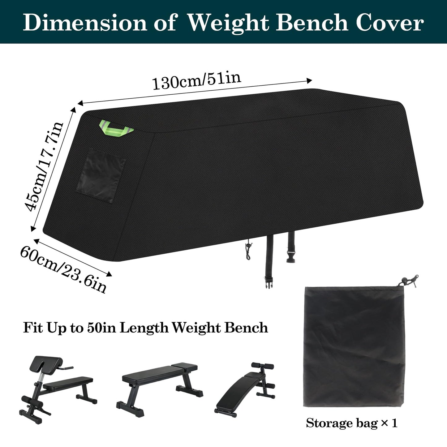 Klmnop Weight Bench Cover, Waterproof 420D Oxford Exercise Workout Bench Cover for Sit-up Board Flat Lifting Benches, Windproof with Drawstring & Fluorescent Handles, 51"x24"x18"(Black)