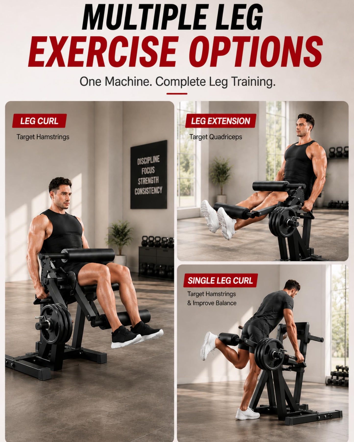 Leg Extension and Curl Machine - 700 LBS Capacity Leg Extension Curl Machine for Home Gym, Hamstring Curl, Hip Thrust & Calf Raise, Heavy-Duty Lower Body Workout Equipment，All Black
