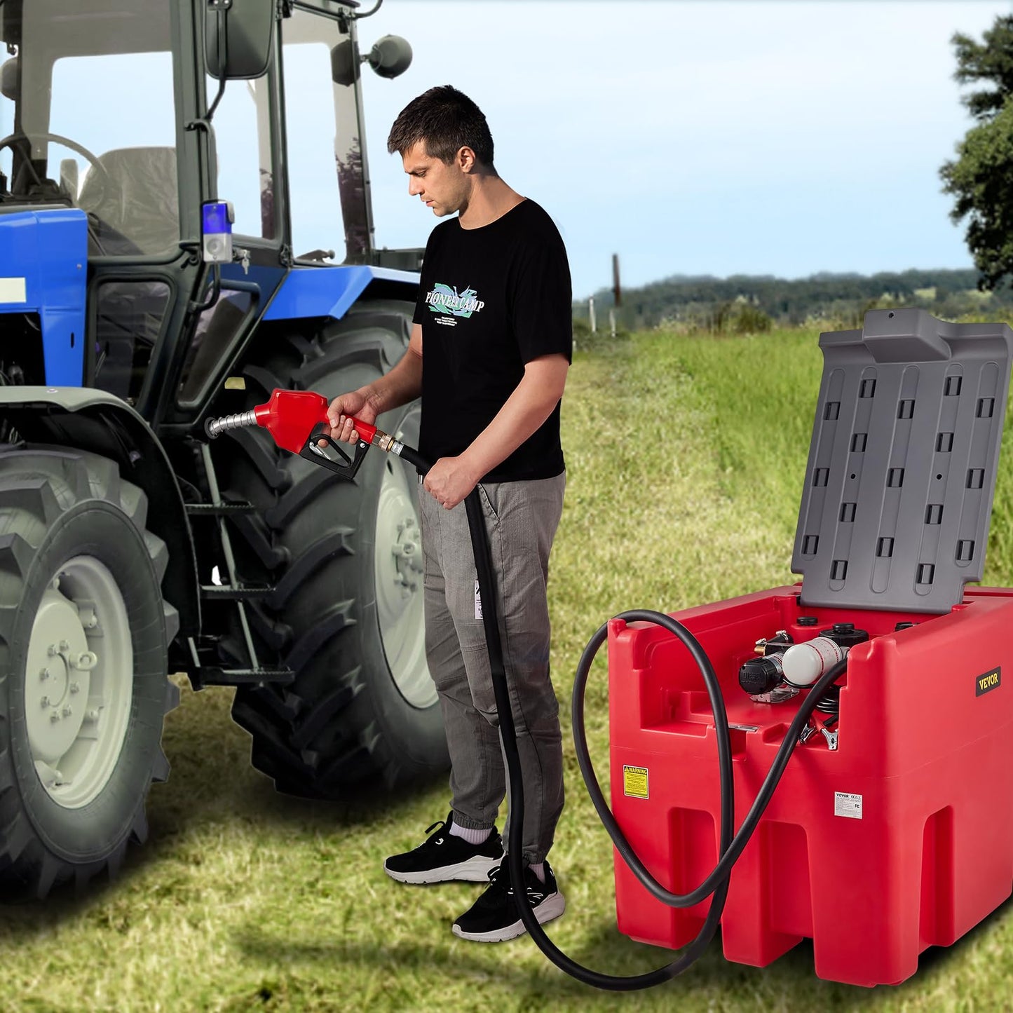 VEVOR Portable Diesel Tank, 116 Gallon Capacity & 10 GPM Flow Rate, Diesel Fuel Tank with 12V Electric Transfer Pump and 13.1ft Rubber Hose, PE Diesel Transfer Tank for Easy Fuel Transportation, Red