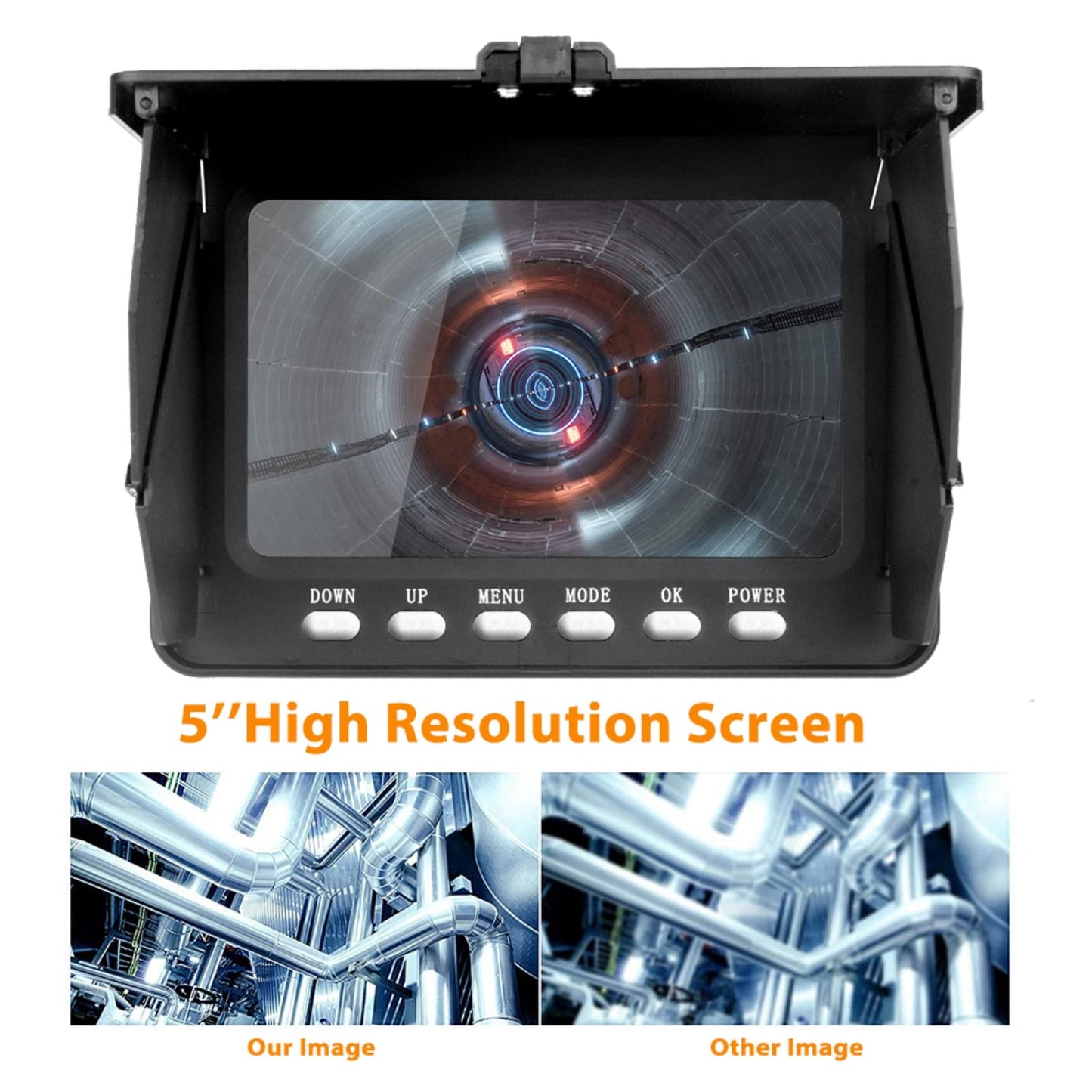 KAOLALI Endoscope Sewer Camera with Light Pipeline Inspection Endoscope Camera 5” high Resolution Screen 6 LED Light with DVR Function Snake Cable Waterproof for Sewer Line Home Pipe Plumbing