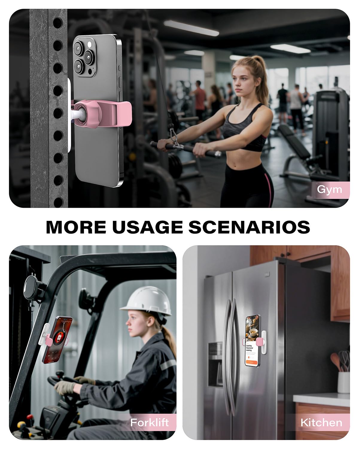 APPS2Car Gym Magnetic Phone Holder, 360 Adjustable, Compatible with 4.7-6.5" Smartphones, Alloy Base and Joint, Gym Accessories for Women, Pink
