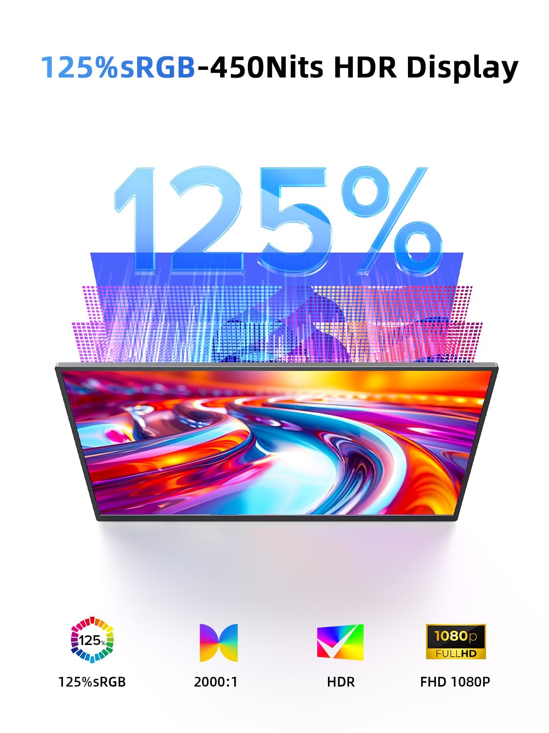 21.5'' Large Portable Monitor for Laptop 100Hz Ultra-Fast IPS Gaming Monitor, QLED 125%sRGB | 2000:1 Contrast | Built-in Stand, Speaker and VESA, USB-C HDMI Second Screen Efficient Work Gaming