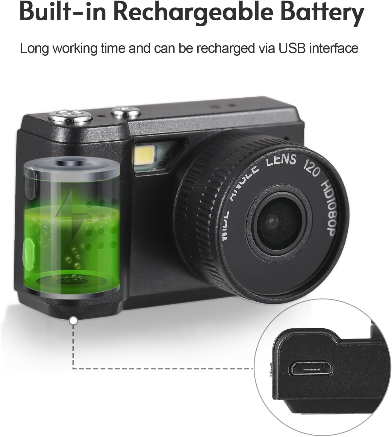 Andoer 1080P Mini Digital Video Camera Camcorder Built-in Battery with LCD Screen Flash for Photo Video, Black