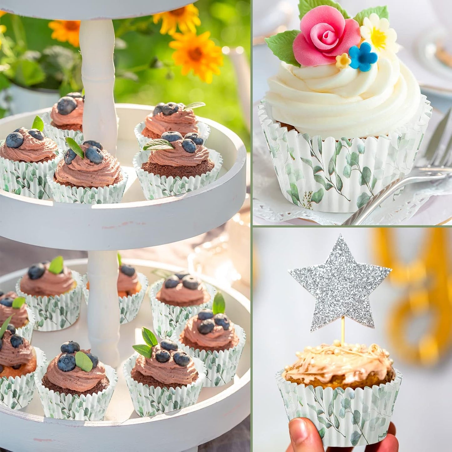 WILLBOND Greenery Cupcake Liners - 300 Count Baking Cups for Baby Showers & Birthday Parties