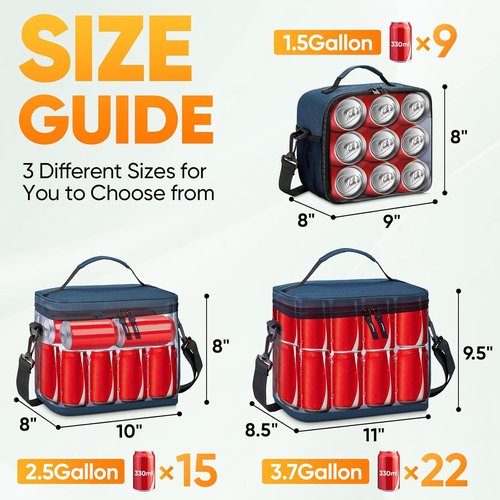 BALEINE Insulated Lunch Bag - Leakproof Cooler for Work & Picnic | 15 Can Capacity, Medium, Grey