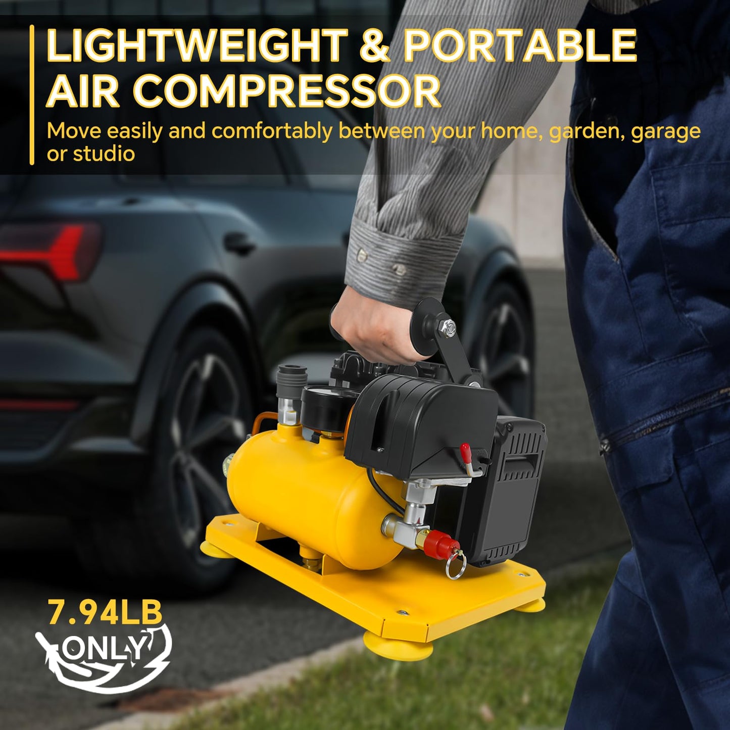 Cordless Air Compressor Compatible with Dewalt 20V Battery, 0.26-Gallon Capacity, Oil-Free, Ultra Quiet Portable Air Compressor, 65 dB Noise Level Electric Air Compressor