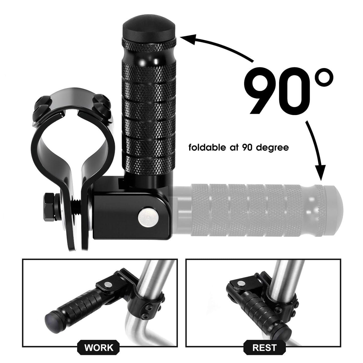 90 Degree Foldable Footpegs M8 Motorcycle Foot Pegs CNC Anti-Skid Footrest Passenger Pedal for Motorbike Mini Bike Dirt Pit Bike (Black)