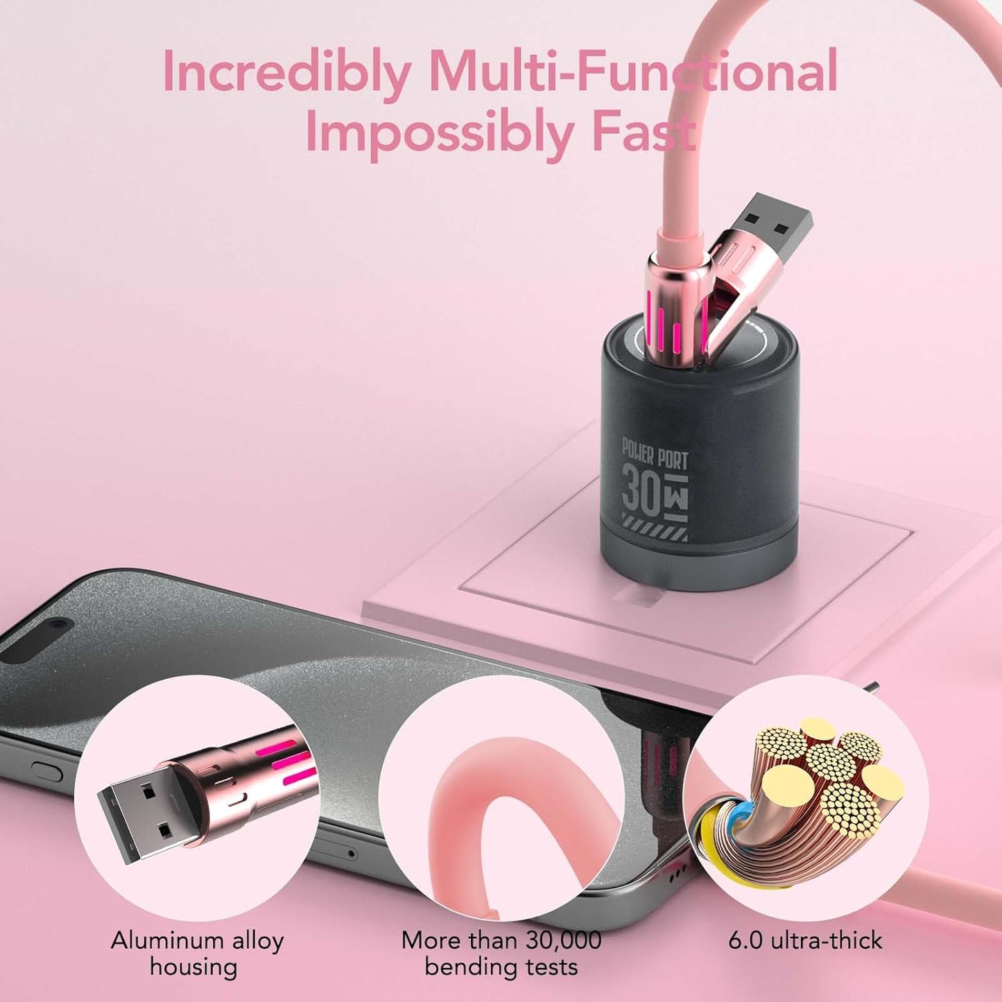 240W 4-in-1 6.6FT 17/16/15/14, S25/S24 6.6Ft) MFish Charging Cable with Carrying Case, Fast Charger USB-A & USB-C
