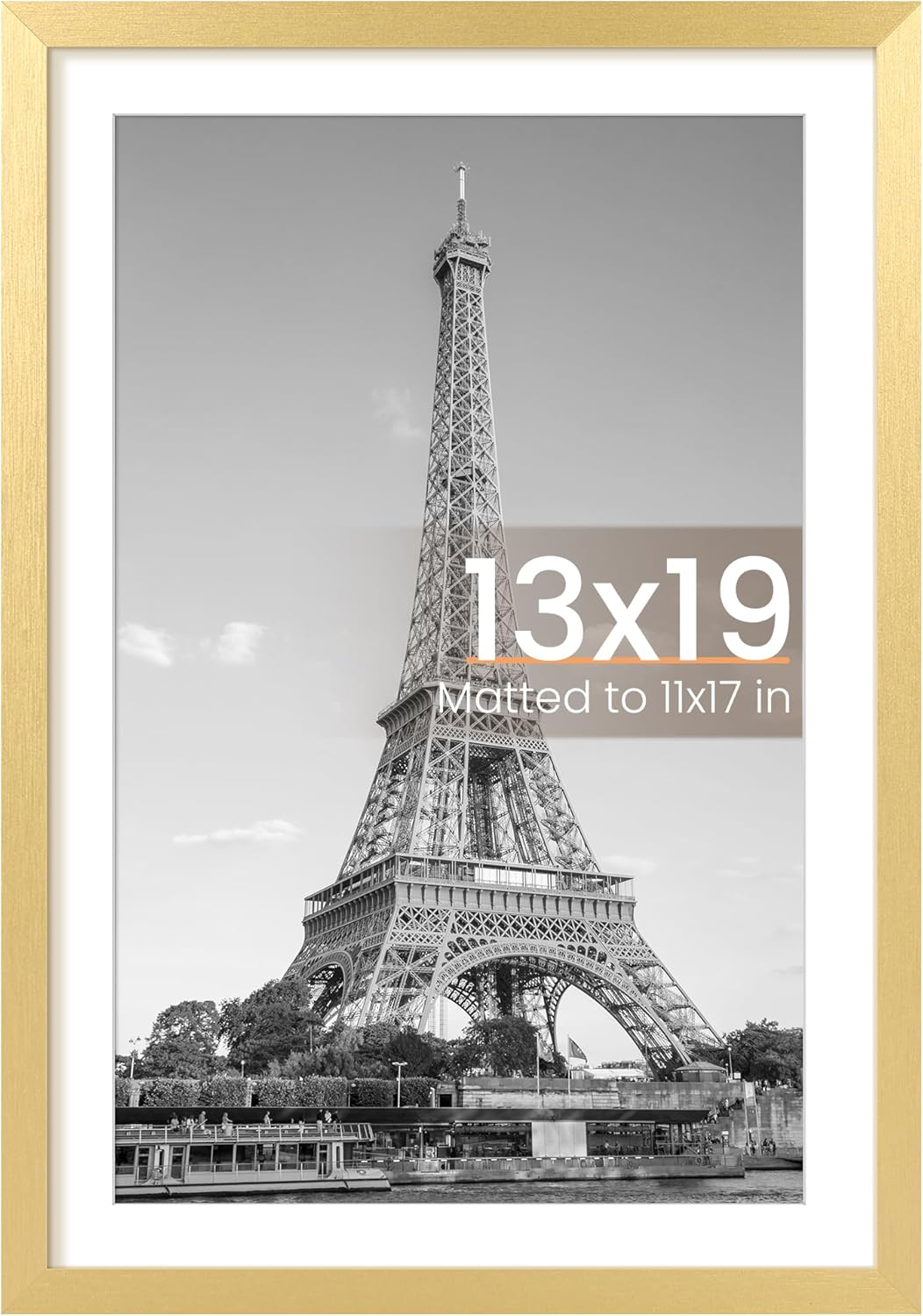 Upsimples 13x19 Picture Frame - Elegant Gold Wall Hanging Frame for 11x17 or 13x19 Photos | 1 Pack