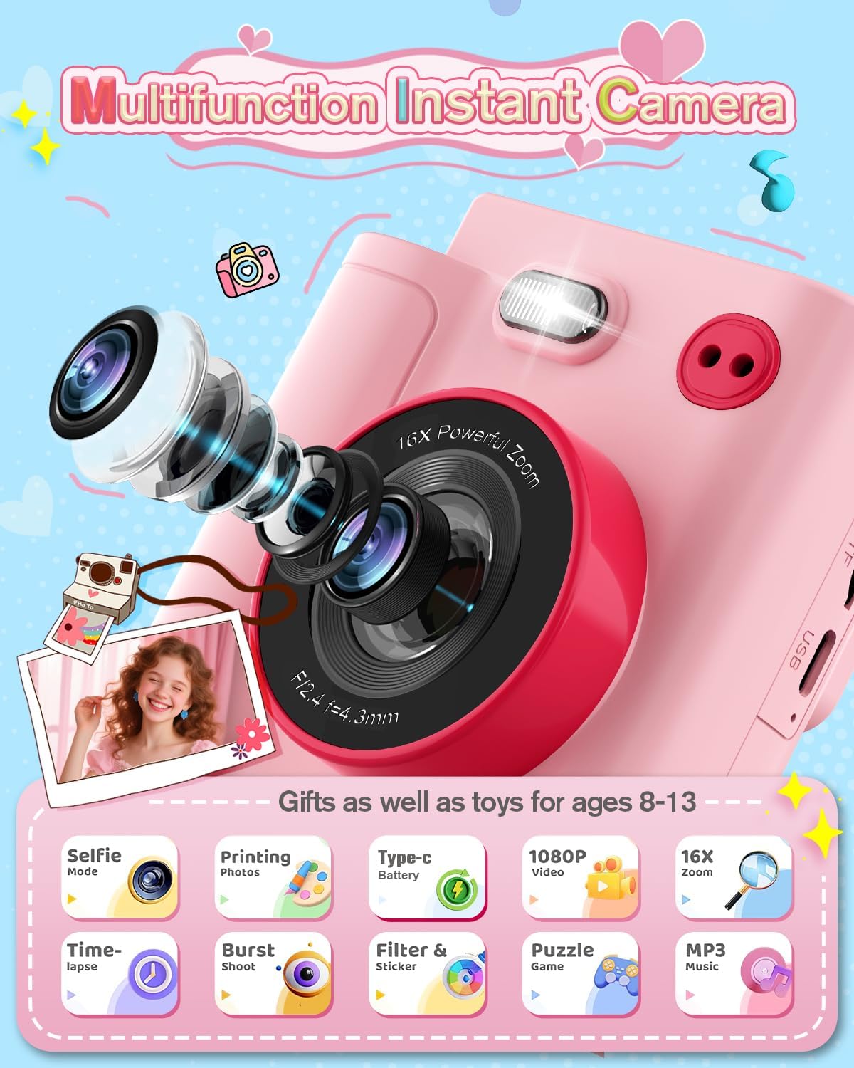 MYSTILUCK 3 4 5 6 7 8 9 10 1080P 32GB Kids Camera Toys for Year Old Girls Boys, Christmas Birthday Gift with HD Digital
