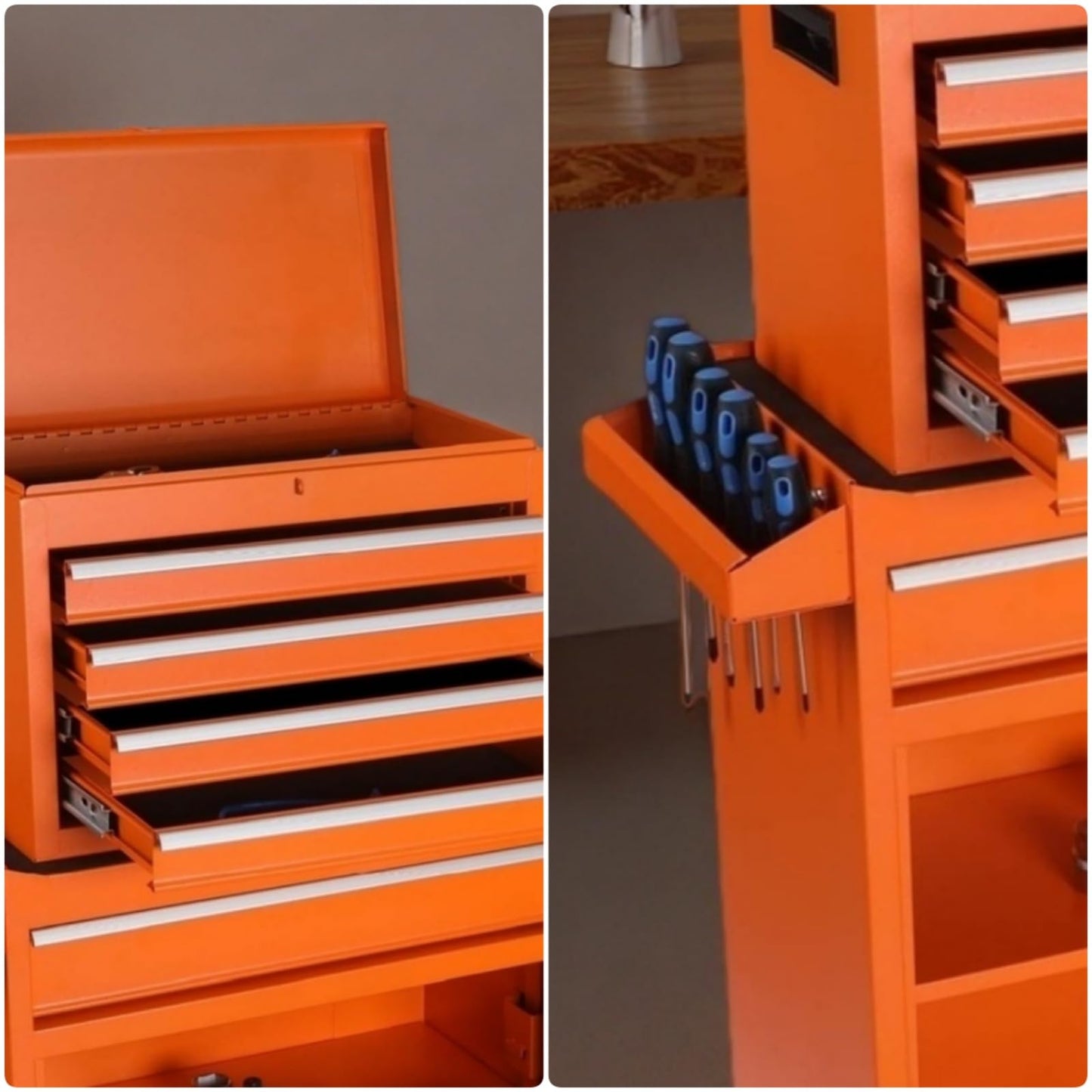 Trygoal Tool Chest, 5-Drawers Rolling Tool Storage Cabinet with Detachable Top, Adjustable Shelf, Lockable Wheels & Locking Mechanism, Multifunctional Tool Cart for Garage Warehouse, Orange