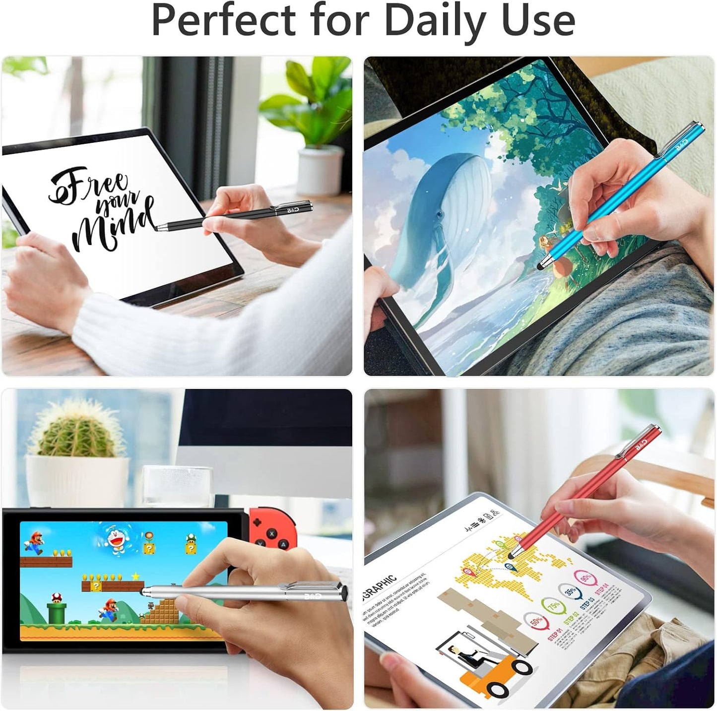 Bargains Depot (2 Pcs)[0.18-inch 5.5" Fine Tip ] Stylus Touch Screen Pens L Perfect for Drawing Writing Gaming